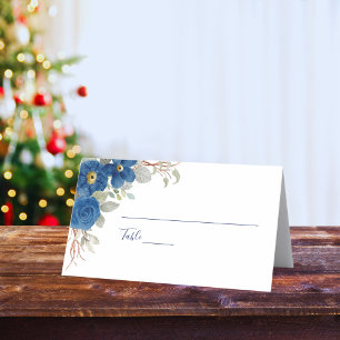 Vintage blue watercolour floral wedding place card