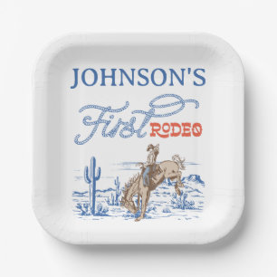 Vintage Blue Western Desert Rodeo 1st Birthday Paper Plate
