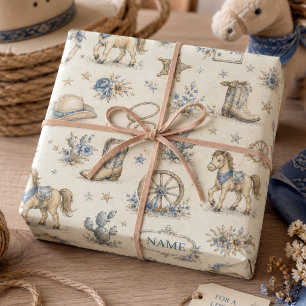 Vintage Blue Western Pony Nursery Wrapping Paper