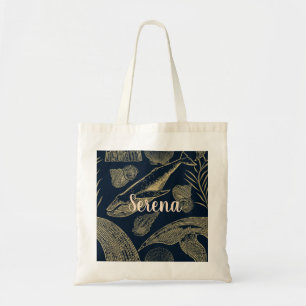 Vintage Blue Whale Nautical Tote Bag