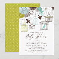 Vintage Blue Whimsical Birdcages Baby Shower