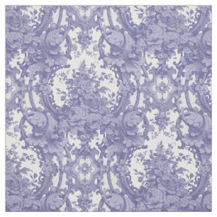 Vintage Blue & White Baroque Rococo Roses Pattern Fabric