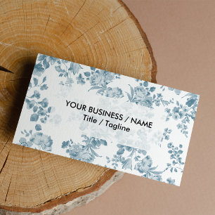 Vintage blue white bohemian elegant floral business card
