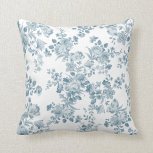 Vintage blue white bohemian elegant floral cushion