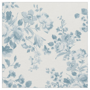 Vintage blue white bohemian elegant floral fabric