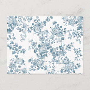Vintage blue white bohemian elegant floral postcard