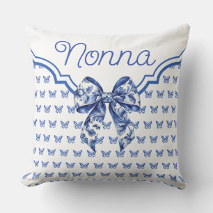 Vintage Blue White Butterfly Bow Personalised Cushion