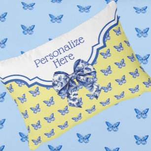 Vintage Blue White Butterfly Bow Personalised Decorative Cushion
