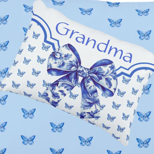 Vintage Blue White Butterfly Bow Personalised Decorative Cushion