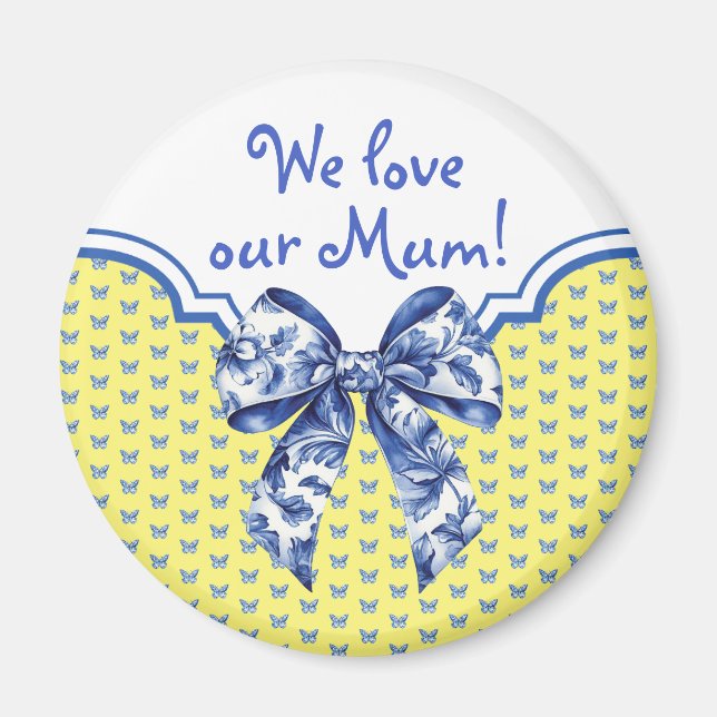 Vintage Blue White Butterfly Bow Personalised Magnet (Front)