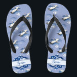 Vintage Blue White Chinoiserie Crane Wedding Groom Flip Flops<br><div class="desc">The design features vintage chinoiserie pattern of flying cranes in blue and white colour and a classic wedding words typography. It's great for the groom, adding a stylish dose of glam to your chinoiserie chic wedding day, bachelorette party, or other celebration. ♥Customise it with your text by using the template fields. ♥ If...</div>