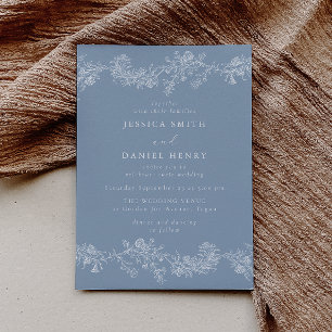 Vintage Blue White Chinoiserie Floral Wedding Invitation