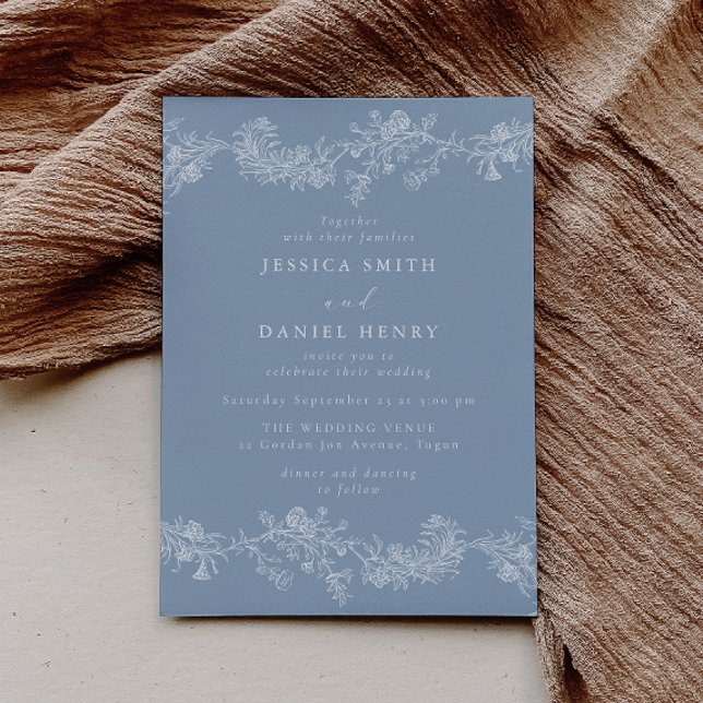 Vintage Blue White Chinoiserie Floral Wedding Invitation (Creator Uploaded)