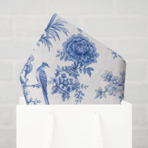 Vintage Blue White Chinoiserie Peony Floral Vase Tissue Paper