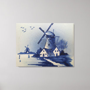 Vintage Blue White Delft Windmill Canvas Print