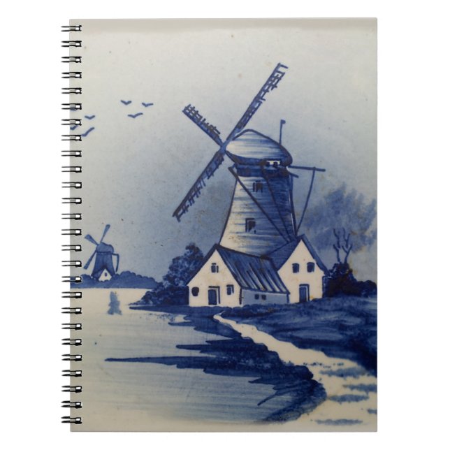 Vintage Blue White Delft Windmill Notebook (Front)