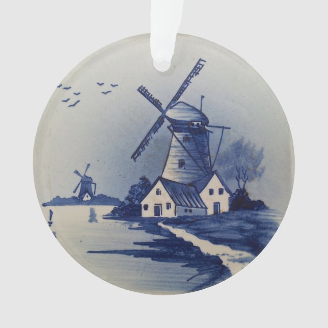 Vintage Blue White Delft Windmill Ornament (Front)