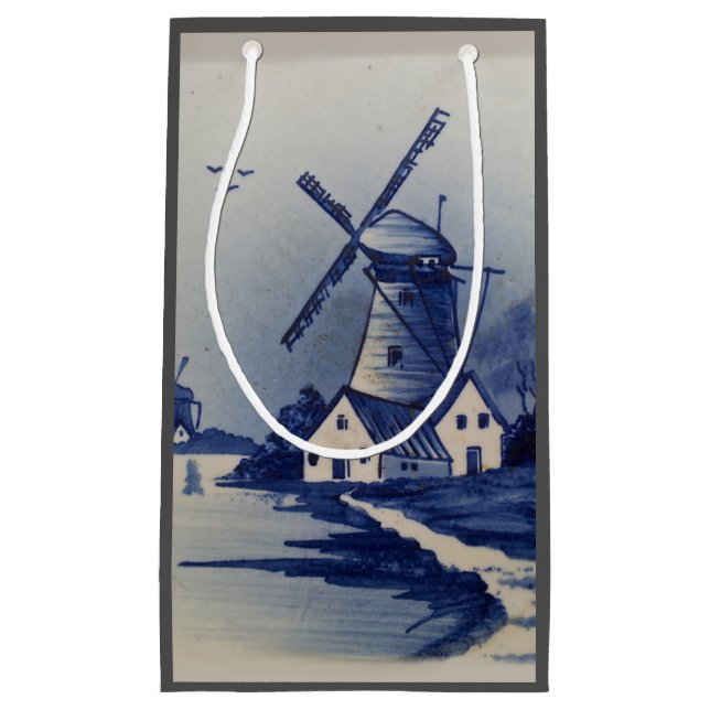 Vintage Blue White Delft Windmill Small Gift Bag (Front)