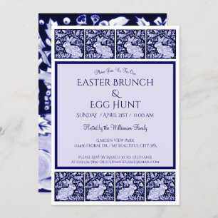 Vintage Blue & White Easter Bunny Brunch Egg Hunt Invitation