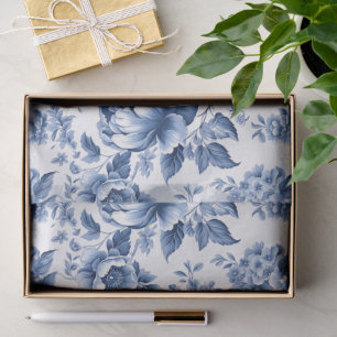 Vintage Blue White Floral Rose Pattern Botanical Tissue Paper