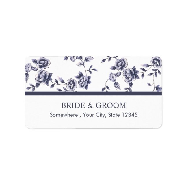 Vintage Blue & White Floral Wedding Label (Front)