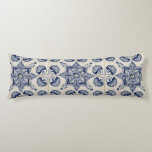 Vintage Blue White Geometric Flower Pattern  Body Cushion