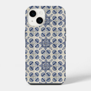 Vintage Blue White Geometric Flower Pattern iPhone 14 Case
