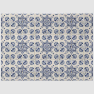  Vintage Blue White Geometric Flower Pattern Tissue Paper