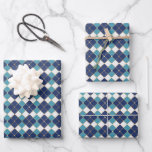 Vintage blue white gold argyle plaid pattern wrapping paper sheet<br><div class="desc">Vintage traditional blue,  gold and white argyle rhomboid geometric tessellation tartan plaid pattern with gold details. Elegant classic holiday pattern gift wrapping paper sheets.
This wrapping paper is great for Hanukkah,  Christmas and the holiday season.</div>