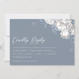 Vintage Blue White & Gray Floral Drawing