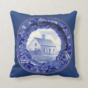 Vintage Blue & White Nantucket Oldest Plate Pillow