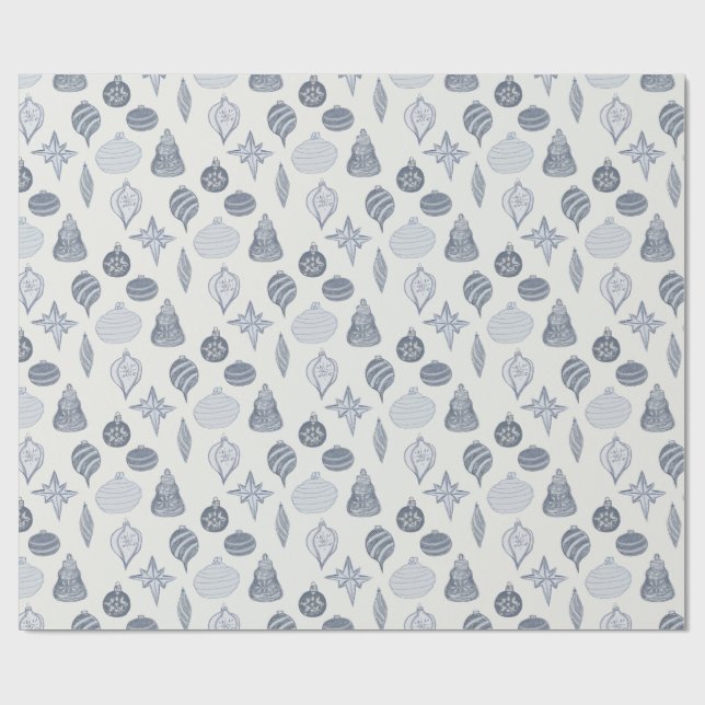 Vintage Blue + White Ornament Wrapping Paper (Flat)