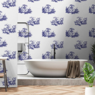 Vintage Blue & White Pastoral Shepherd Vignettes Wallpaper