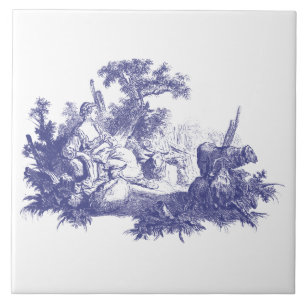 Vintage Blue & White Pastoral Shepherdess Vignette Tile