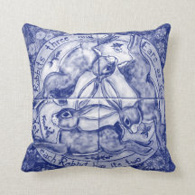 Vintage Blue & White Running Hare Rabbit Trio Folk