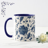 Vintage Blue + White Swirling Floral Vine Pattern