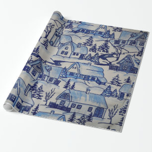 Vintage Blue/White Xmas Holiday / House-of-Grosch Wrapping Paper