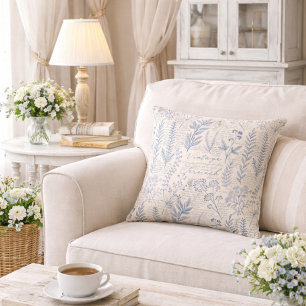Vintage Blue Wildflower French Toile Pattern Cushion