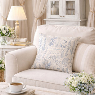 Vintage Blue Wildflower French Toile Pattern Cushion