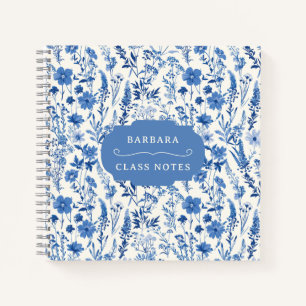 Vintage Blue Wildflowers Personalised Floral Notebook