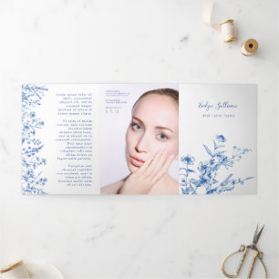 Vintage blue wildflowers trifold brochure