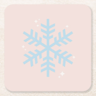 Vintage Blue Winter Snowflake Christmas Square Paper Coaster
