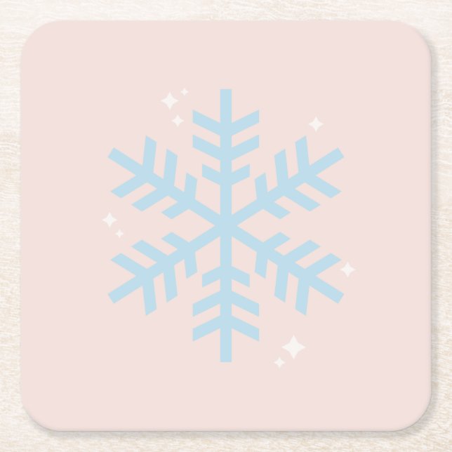 Vintage Blue Winter Snowflake Christmas Square Paper Coaster (Front)