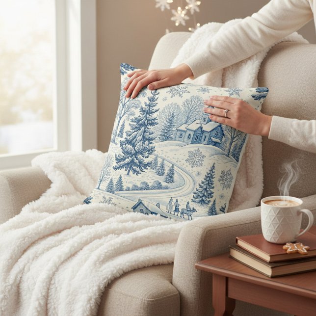 Vintage Blue Winter Village Christmas Snowflake  Cushion (Creator Uploaded)