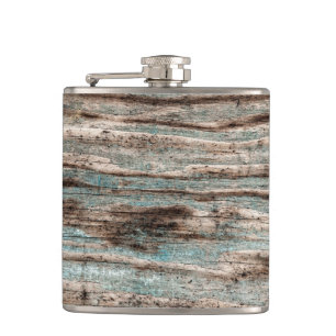 Vintage Blue Wood Hip Flask