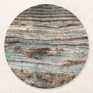 Vintage Blue Wood Round Paper Coaster