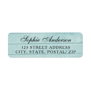 Vintage blue wood wedding return address label
