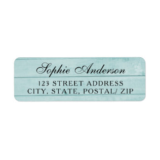 Vintage blue wood wedding return address label