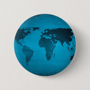 Vintage blue world map 6 cm round badge