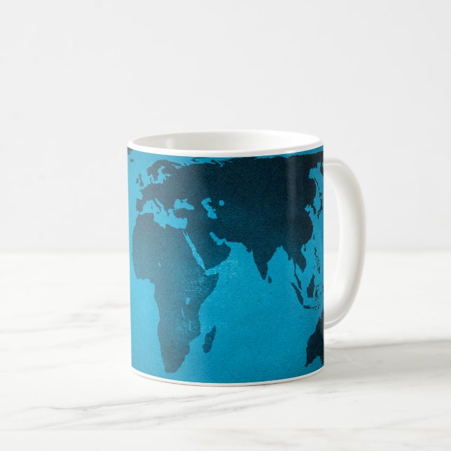 Vintage blue world map coffee mug (Front Right)
